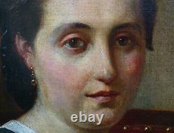 Portrait Of Woman Of Epoque Second Empire 19th Century Oil/toile Signed