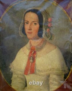 Portrait Of Woman Period Louis Philippe Ecole Française 19th Century Hst