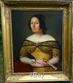 Portrait Of Woman Vintage Louis Philippe French School Of The Nineteenth Century Hst