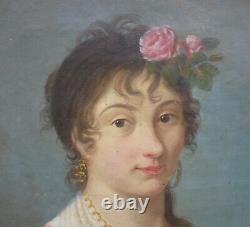 Portrait Of Young Woman Age I Empire 19th Century Oil/toile