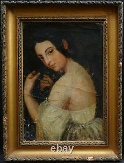 Portrait Of Young Woman Epoque Charles X Oil On Canvas Of The Early 19th Century