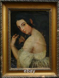 Portrait Of Young Woman Epoque Charles X Oil On Canvas Of The Early 19th Century