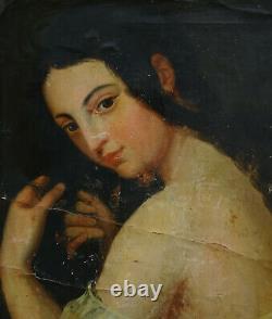 Portrait Of Young Woman Epoque Charles X Oil On Canvas Of The Early 19th Century