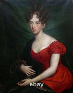 Portrait Of Young Woman Of Epoque Louis XVIII Romantic School 19th Century Pst
