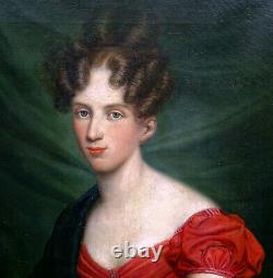 Portrait Of Young Woman Of Epoque Louis XVIII Romantic School 19th Century Pst