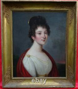 Portrait Of Young Woman Period 1st Empire French School Of The 19th Century Hst