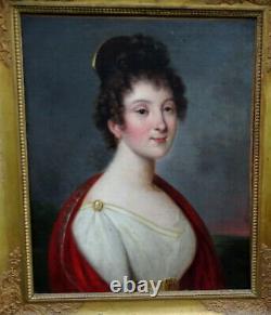 Portrait Of Young Woman Period 1st Empire French School Of The 19th Century Hst