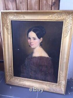 Portrait Young Woman Oil On Canvas XIX Restoration Period