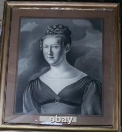 Portrait of a Woman Louis XVIII Era Drawing Under Glass from the 19th Century