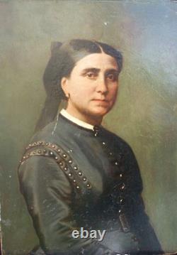 Portrait of a Woman, Napoleon III Period, Oil on Paper from the 19th Century