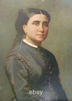 Portrait of a Woman, Napoleon III Period, Oil on Paper from the 19th Century