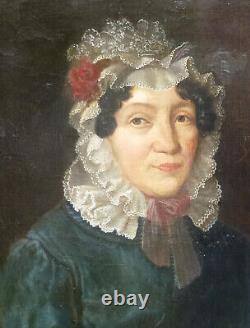Portrait of a Woman with a Charles X Era Headdress, Oil on Canvas from the 19th Century
