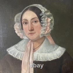 Portrait of a Woman with a Headdress Oil on Canvas 19th Century