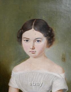 Portrait of a Young Girl, Louis Philippe Era, Oil on Canvas from the 19th Century