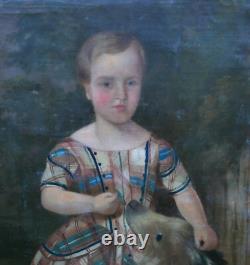 Portrait of a Young Girl with Dog, Louis Philippe Era, Oil on Canvas, 19th Century