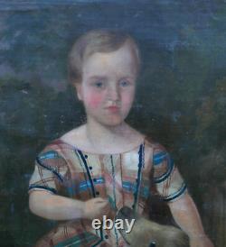 Portrait of a Young Girl with Dog, Louis Philippe Era, Oil on Canvas, 19th Century