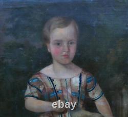 Portrait of a Young Girl with Dog, Louis Philippe Era, Oil on Canvas, 19th Century