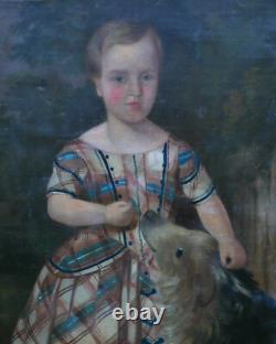 Portrait of a Young Girl with Dog, Louis Philippe Era, Oil on Canvas, 19th Century