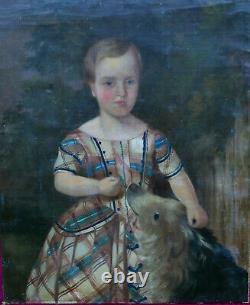 Portrait of a Young Girl with a Dog, Louis Philippe Era, Oil on Canvas, 19th Century