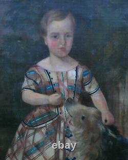 Portrait of a Young Girl with a Dog, Louis Philippe Era, Oil on Canvas, 19th Century