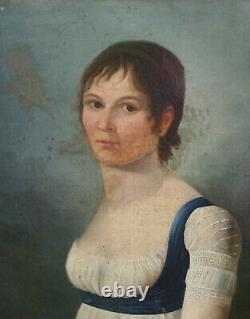 Portrait of a Young Woman, First Empire Period, Oil on Canvas from the 19th Century