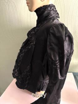 Rare Belle Époque black jet satin jacket & sequins Lisse & Cie Chaumont c. 1900