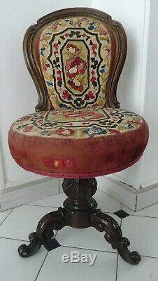 Rare Chair Harpist Napoleon III Nineteenth Swivel Seat To Restore