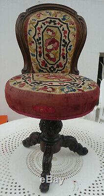 Rare Chair Harpist Napoleon III Nineteenth Swivel Seat To Restore