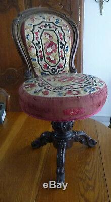 Rare Chair Harpist Napoleon III Nineteenth Swivel Seat To Restore