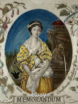 Rare Memorandum Porcelain Plate Paint Miniature Woman Medicine Age 19th