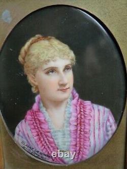 Rare Portrait of a Young Woman Period 1879 Oil / 19th Century Porcelain