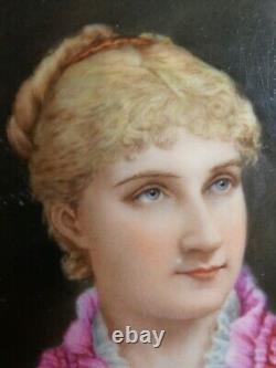 Rare Portrait of a Young Woman Period 1879 Oil / 19th Century Porcelain