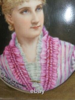 Rare Portrait of a Young Woman Period 1879 Oil / 19th Century Porcelain