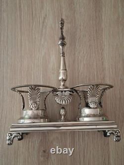 Rare solid silver vinegar and oil cruet, Empire / Restoration period, early 19th century