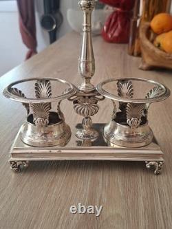 Rare solid silver vinegar and oil cruet, Empire / Restoration period, early 19th century
