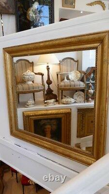 Rectangular Mirror Golden Wood Engraved, Restoration Period, 19th Century