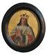 Religious Painting In Medallion Nineteenth Time Black Frame