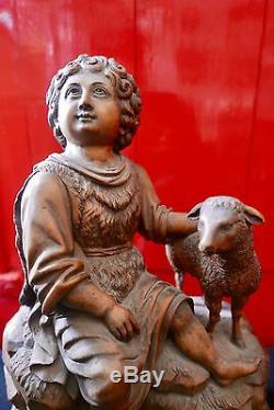 Religious Statue Carved Wood Saint John XIX Century Period Religiosa