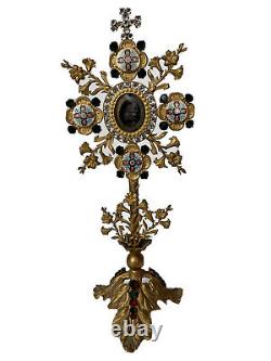 Reliquary-ostensoir Monstrance Strass & Emal Church & Liturgy Age 19th