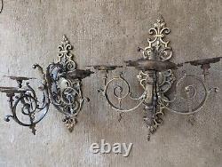 Renaissance Pair of 3-Light Wall Sconces with Period Gilded Bronze Base