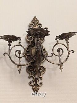 Renaissance Pair of 3-Light Wall Sconces with Period Gilded Bronze Base