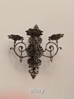 Renaissance Pair of 3-Light Wall Sconces with Period Gilded Bronze Base