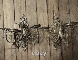 Renaissance Pair of 3-Light Wall Sconces with Period Gilded Bronze Base