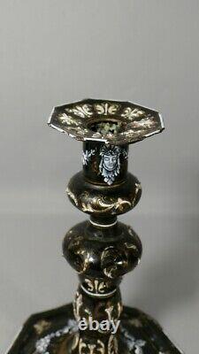 Renaissance Style Candle Holder Enamel From Limoges Era XIX Century