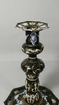 Renaissance Style Candle Holder Enamel From Limoges Era XIX Century