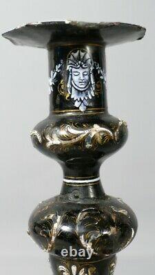 Renaissance Style Candle Holder Enamel From Limoges Era XIX Century