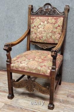 Renaissance style office armchair in carved walnut, 19th century