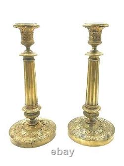 Restoration Period Pair of Gilt Bronze Candlesticks 19th Century