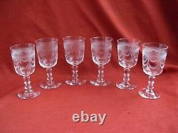 SAINT LOUIS, LEONA MODEL, SET OF 6 ENGRAVED CRYSTAL WINE GLASSES, 19th CENTURY