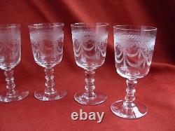 SAINT LOUIS, LEONA MODEL, SET OF 6 ENGRAVED CRYSTAL WINE GLASSES, 19th CENTURY